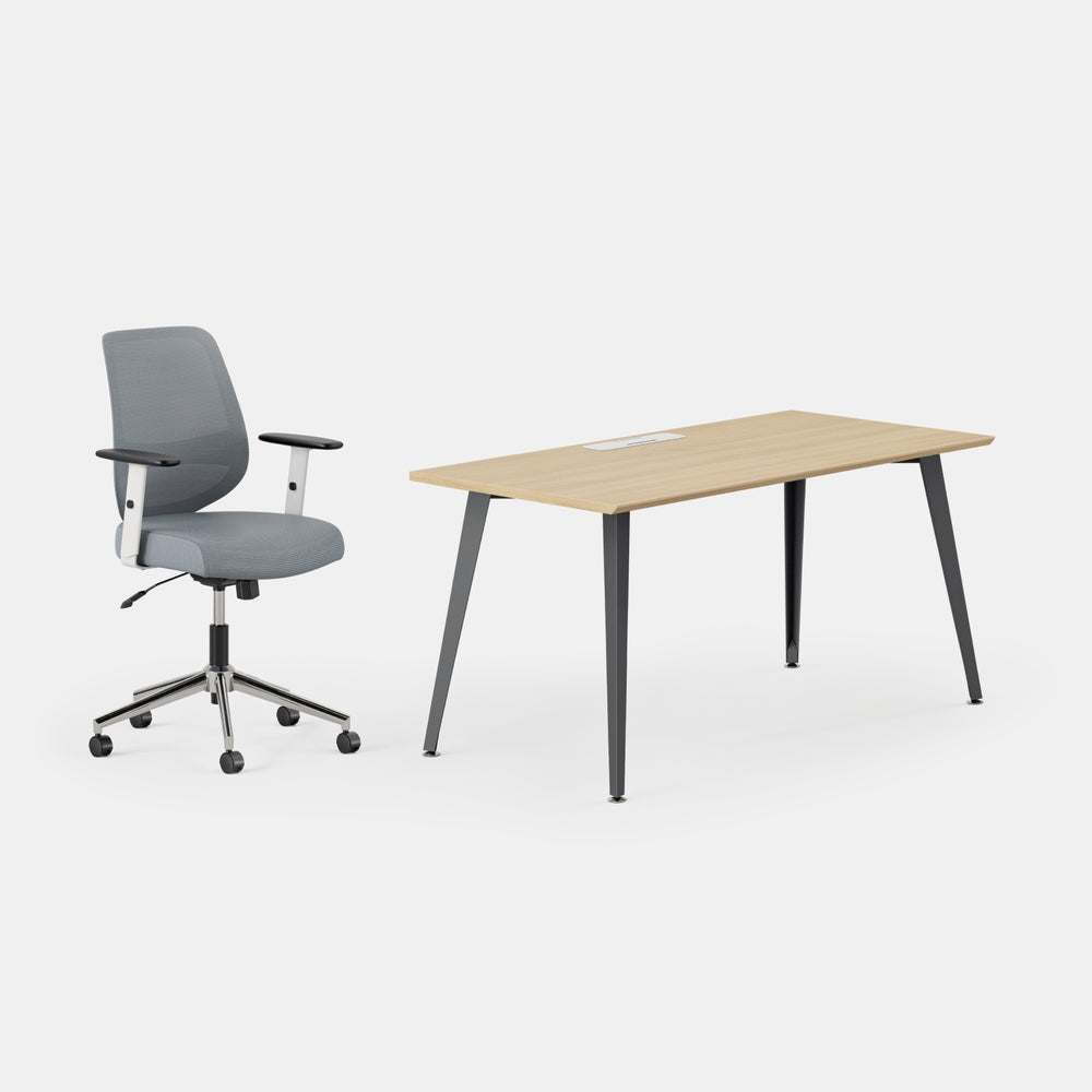Desk Color:Woodgrain/Charcoal; Chair Color:Slate;