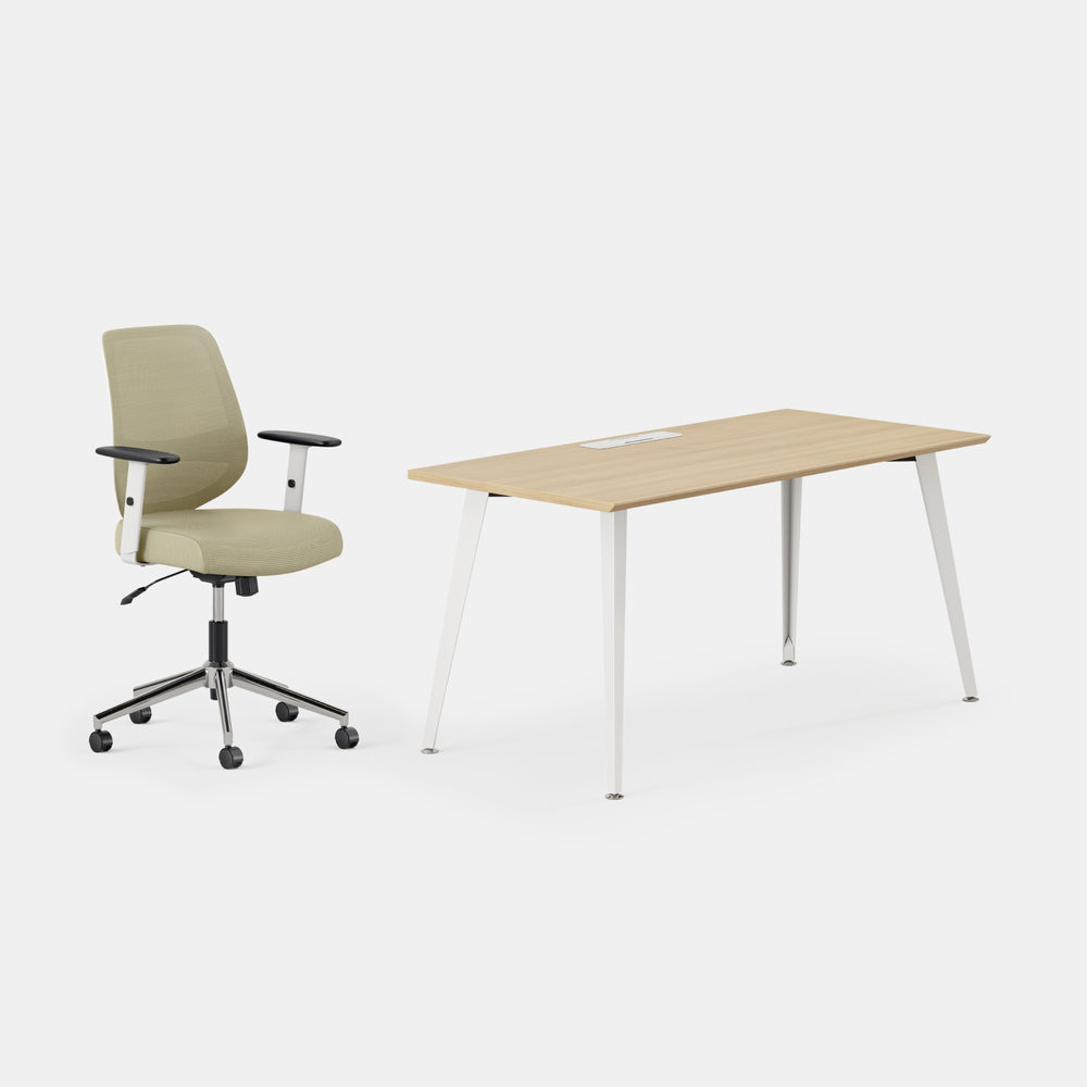 Desk Color:Woodgrain/Powder White; Chair Color:Linden Green;