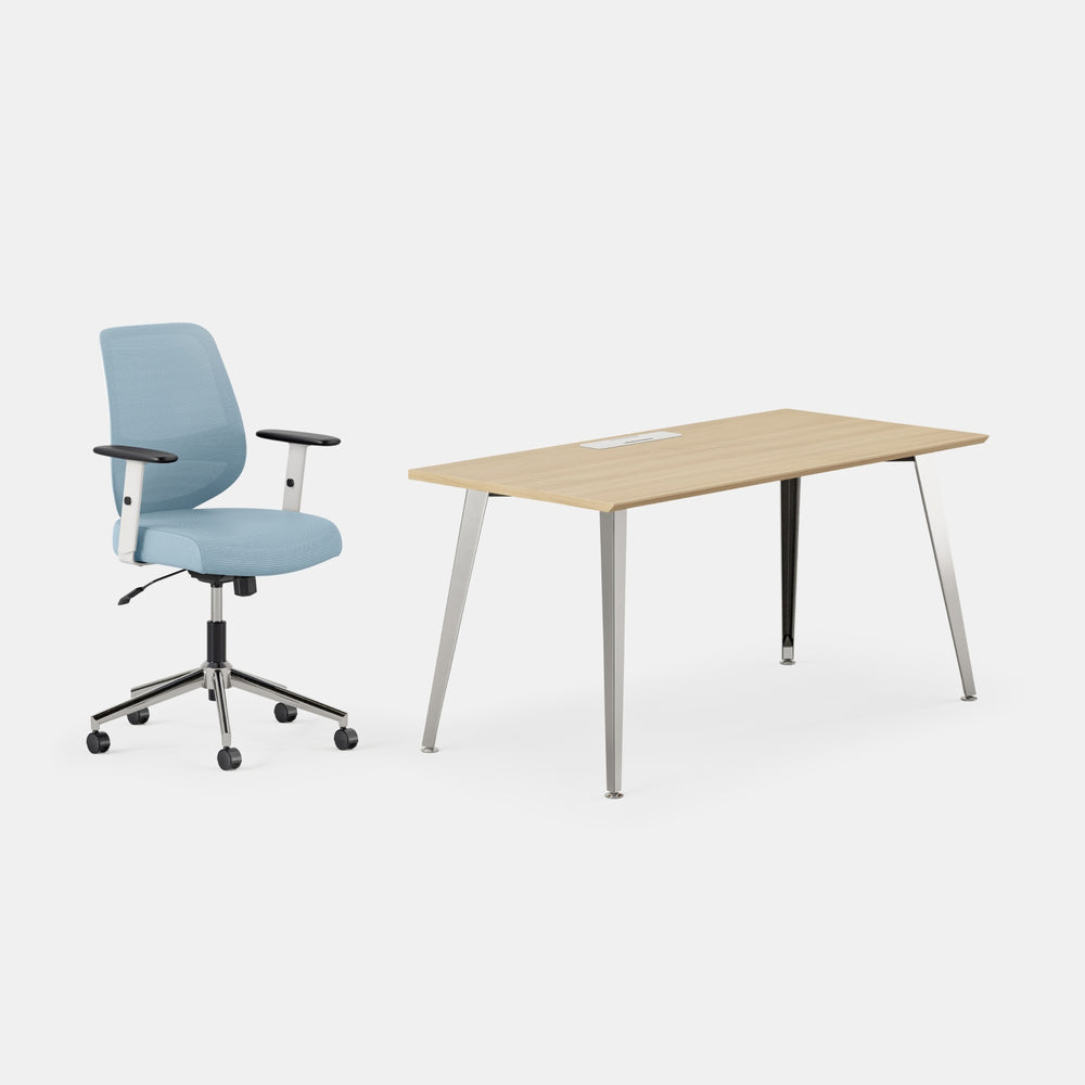 Desk Color:Woodgrain/Mirror; Chair Color:Sky Blue;
