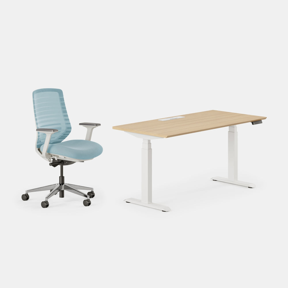 Chair Color:Light Blue/White; Desk Color:Woodgrain/Powder White;