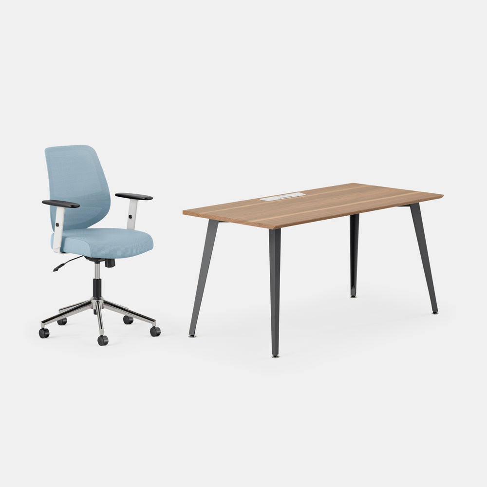 Desk Color:Walnut/Charcoal; Chair Color:Sky Blue;