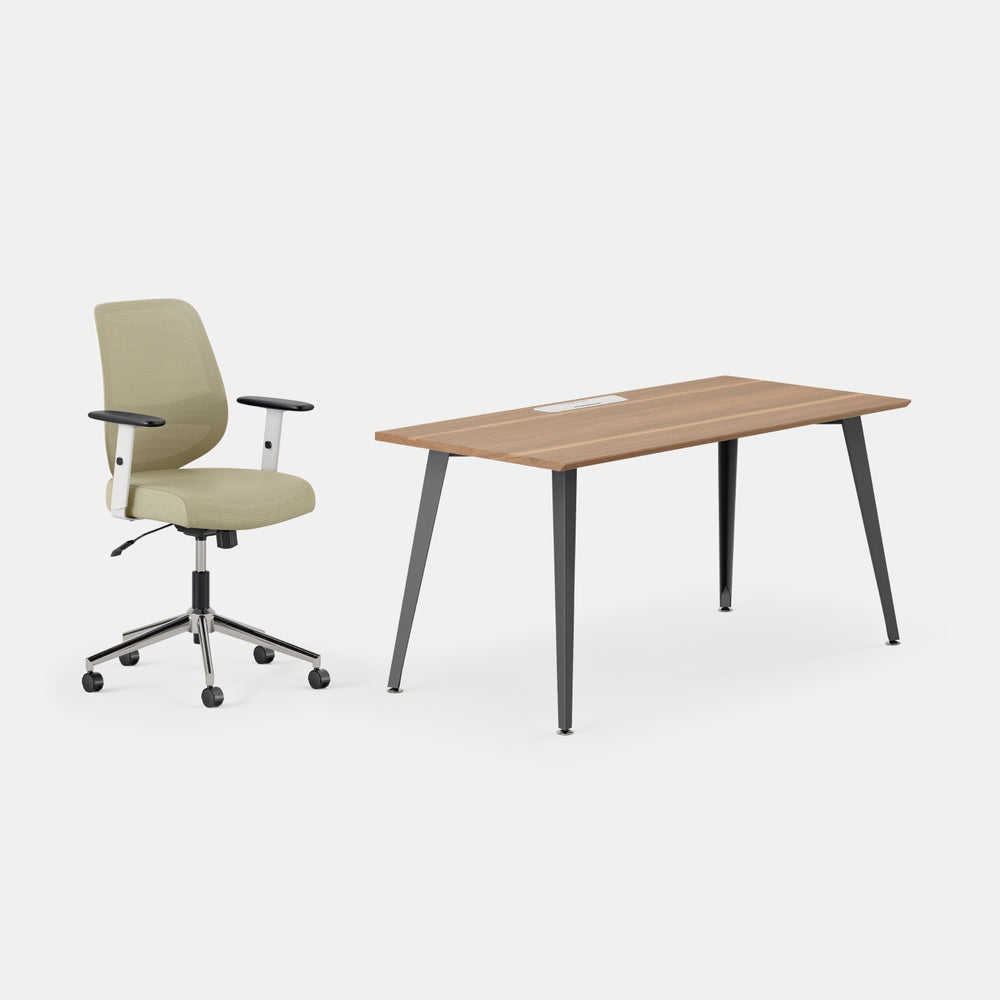 Desk Color:Walnut/Charcoal; Chair Color:Linden Green;