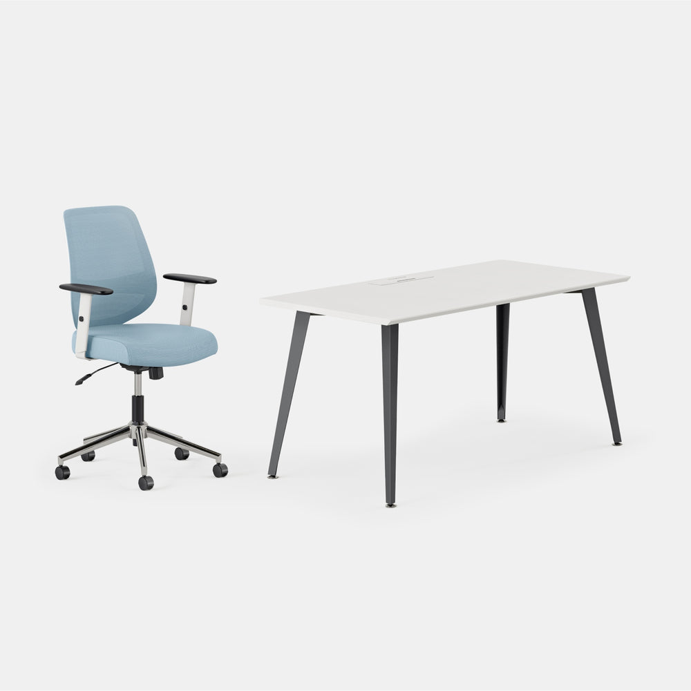 Desk Color:White/Charcoal; Chair Color:Sky Blue;