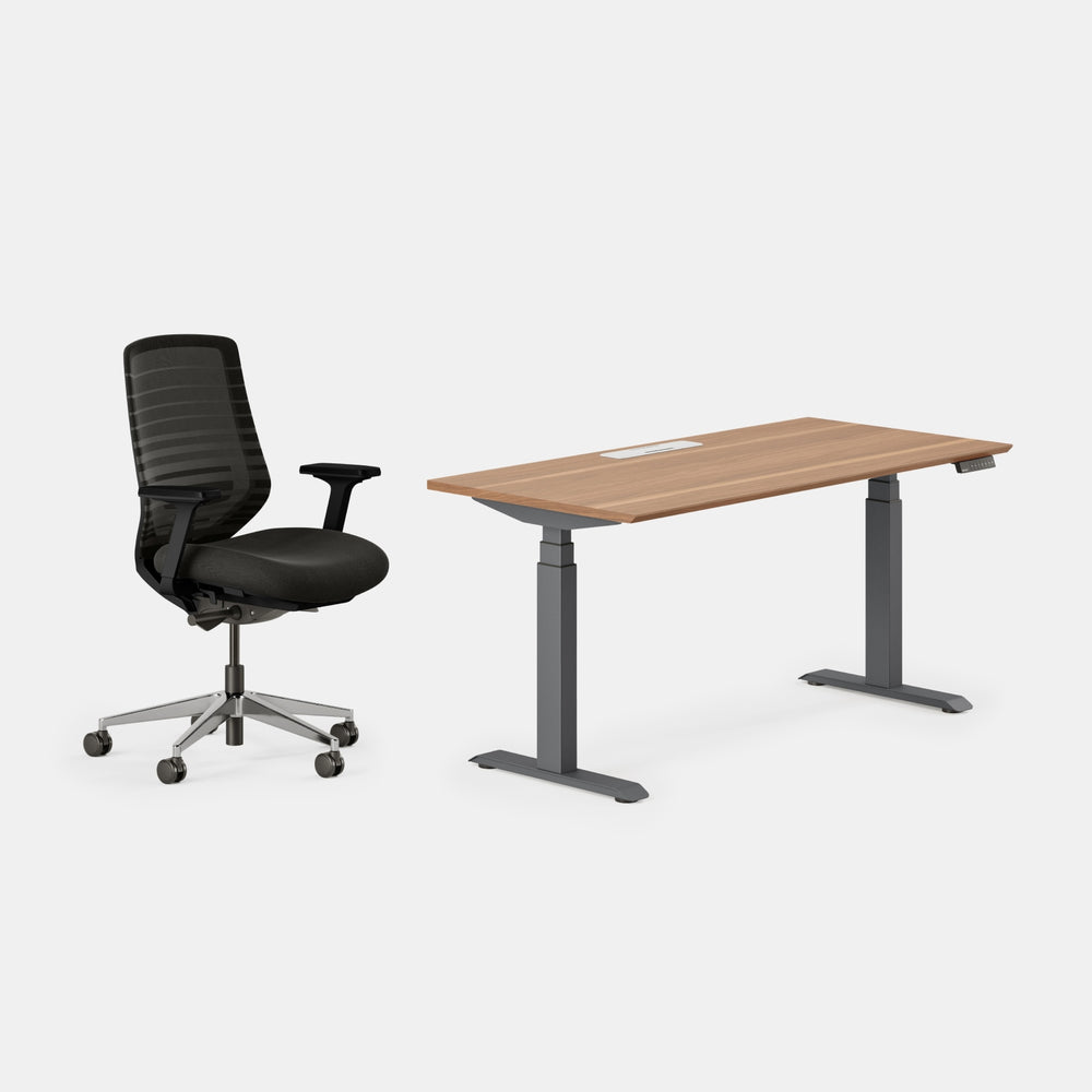 Chair Color:Black/Black; Desk Color:Walnut/Charcoal;