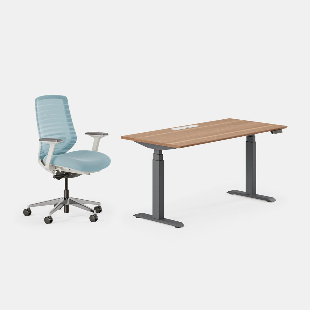 Chair Color:Light Blue/White; Desk Color:Walnut/Charcoal;