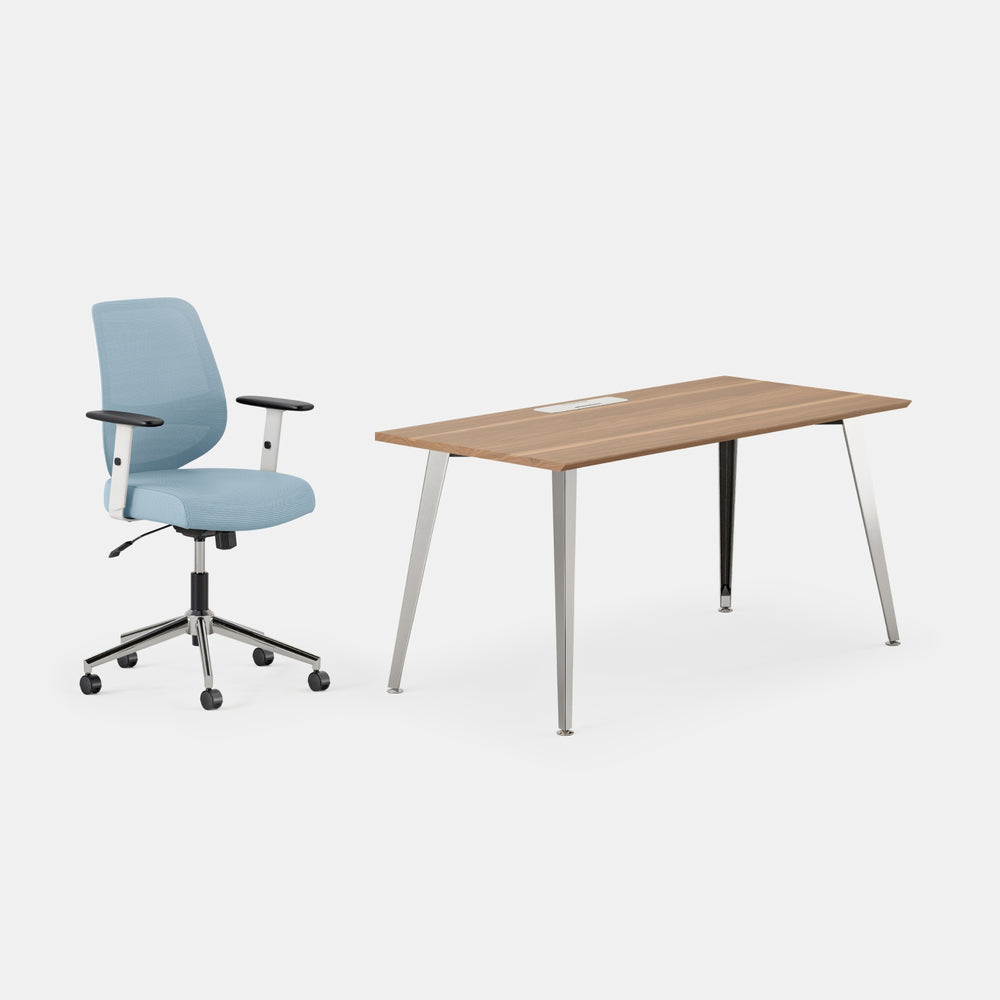 Desk Color:Walnut/Mirror; Chair Color:Sky Blue;