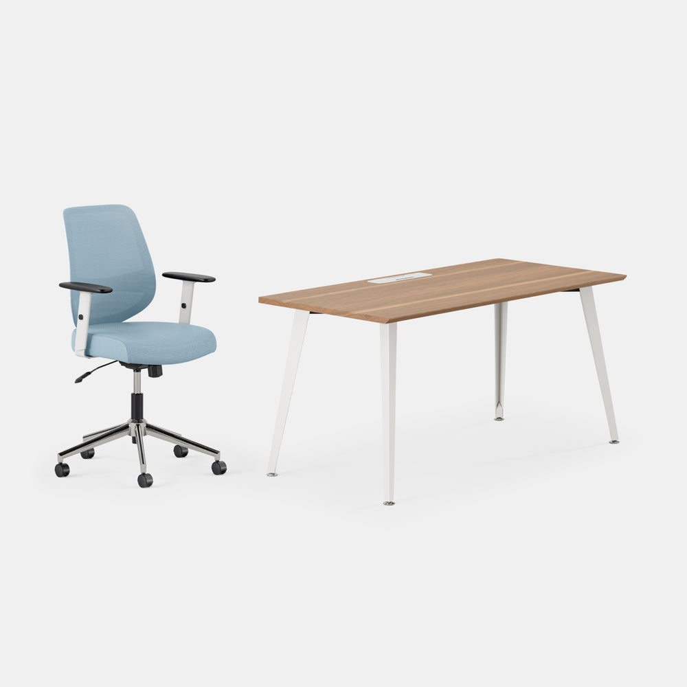 Desk Color:Walnut/Powder White; Chair Color:Sky Blue;