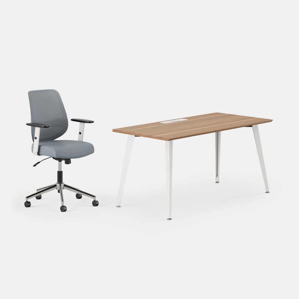 Desk Color:Walnut/Powder White; Chair Color:Slate;