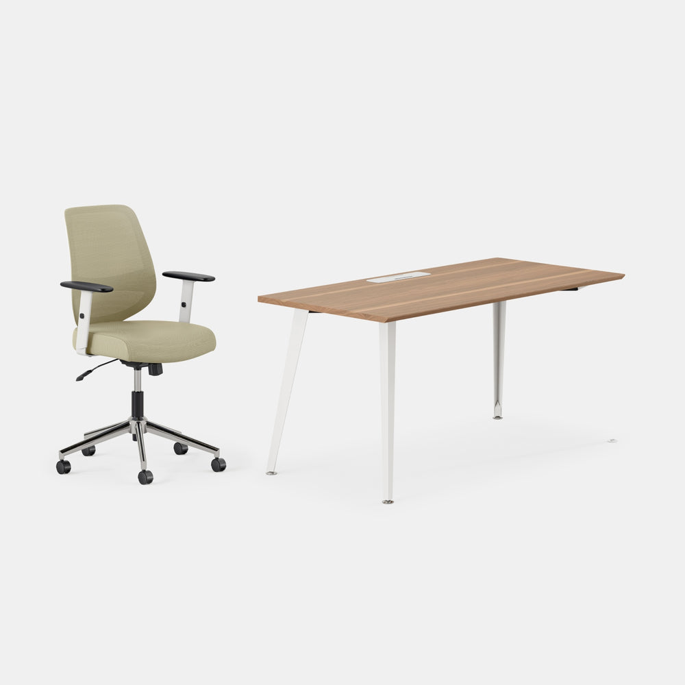 Desk Color:Walnut/Powder White; Chair Color:Linden Green;