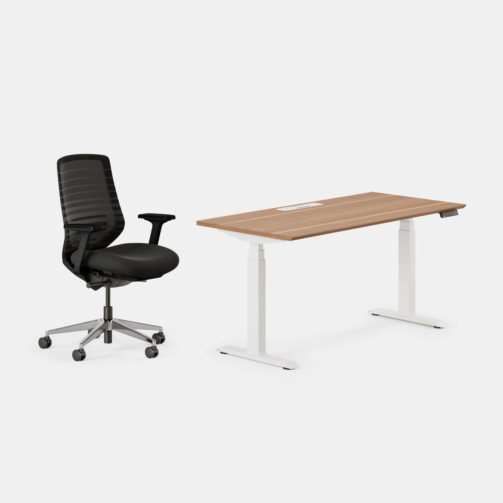 Chair Color:Black/Black; Desk Color:Walnut/Powder White;