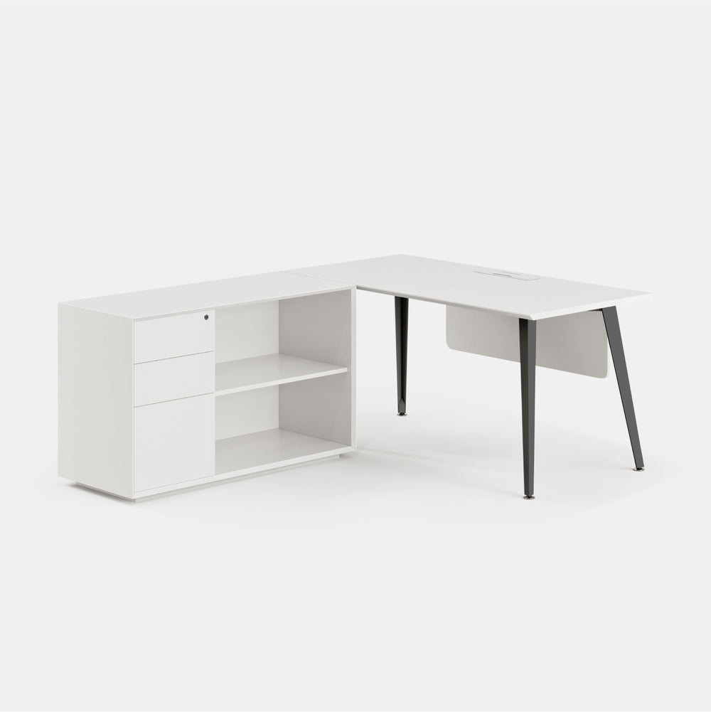  Orientation:Left; Color:White/Charcoal; Size:Office Desk + Credenza