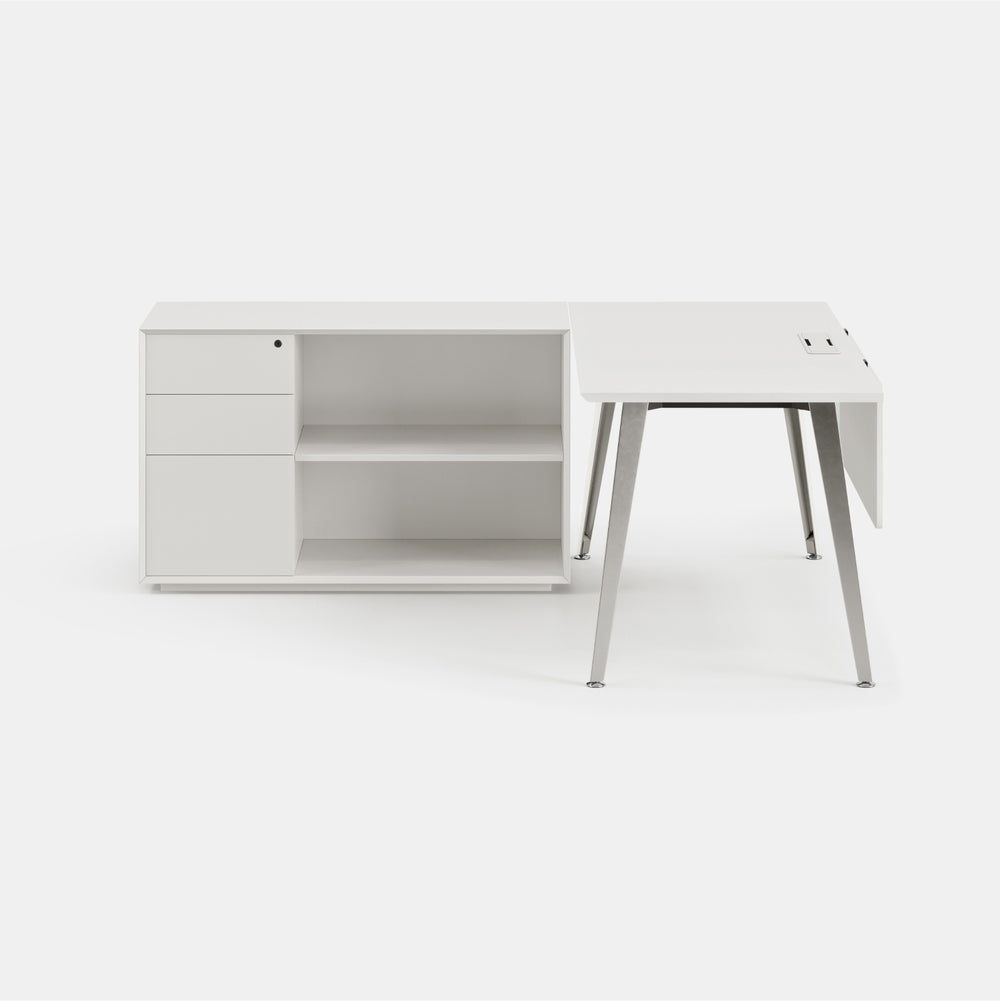 Orientation:Left; Color:White/Mirror; Size:Office Desk + Credenza