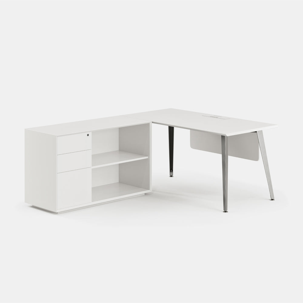  Orientation:Left; Color:White/Mirror; Size:Office Desk + Credenza