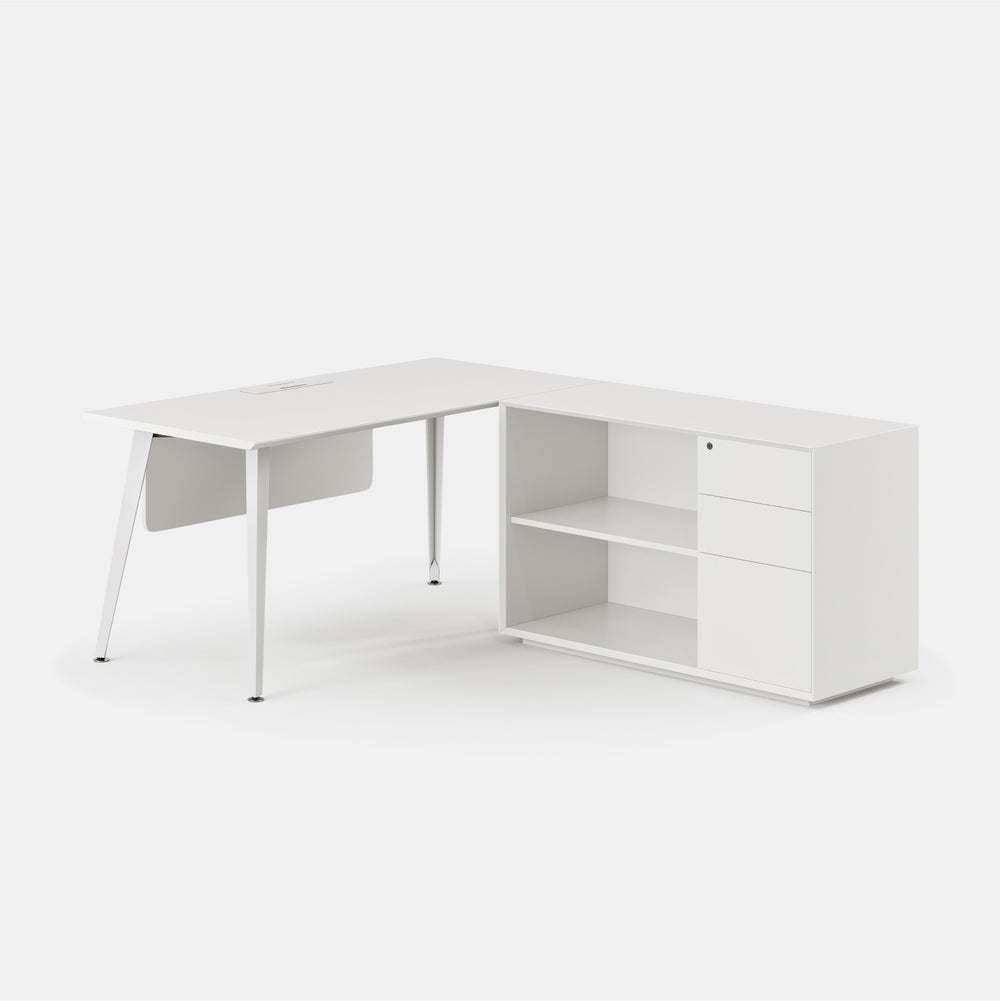  Orientation:Right; Color:White/Powder White; Size:Office Desk + Credenza