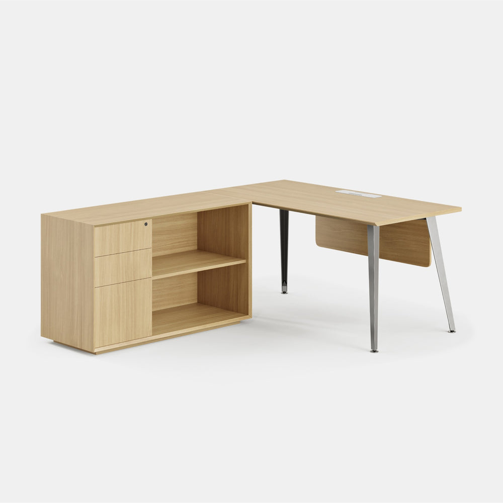  Orientation:Left; Color:Woodgrain/Mirror; Size:Office Desk + Credenza