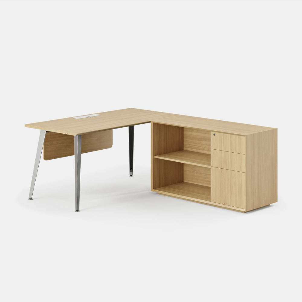  Orientation:Right; Color:Woodgrain/Mirror; Size:Office Desk + Credenza