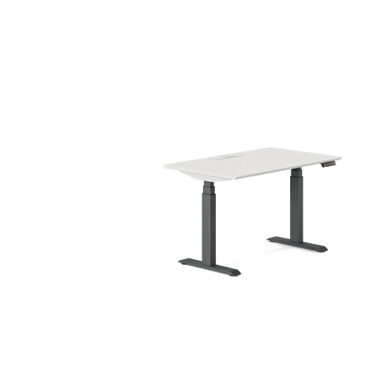 Desk with white tabletop and dark grey legs
