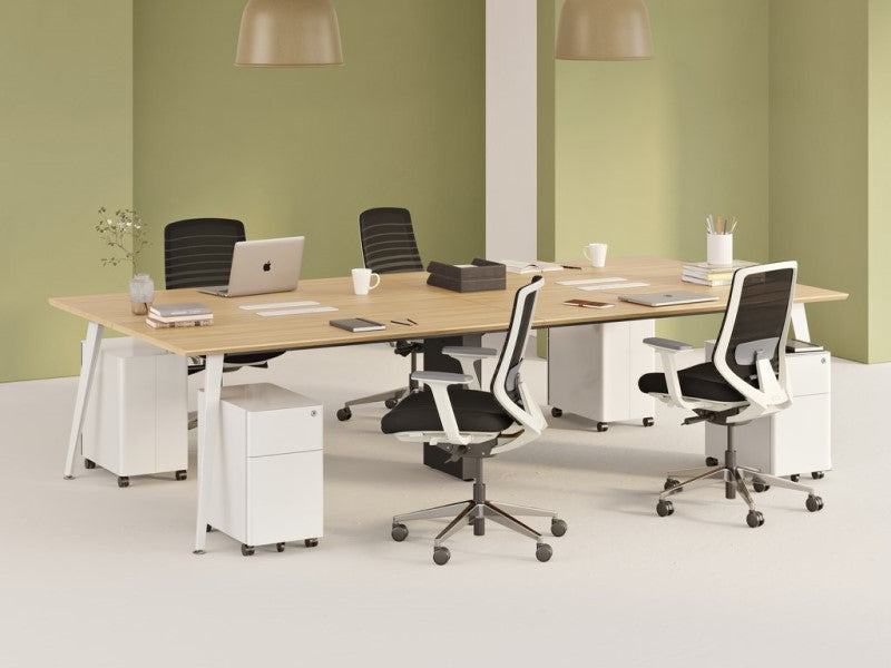 Quad Desk | 4 Person Desk | Branch Office Furniture White / Powder White / 96 Inches x 48 Inches