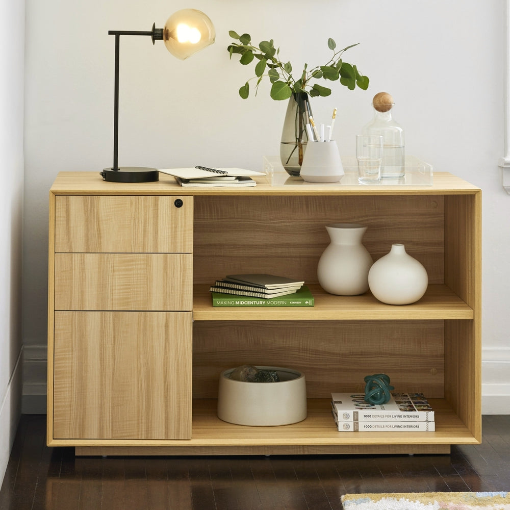 Office Table, Small Desk, Bureau, With Black Drawers, Mid Century Modern,  Oak Wood, Customized Size and Finish 